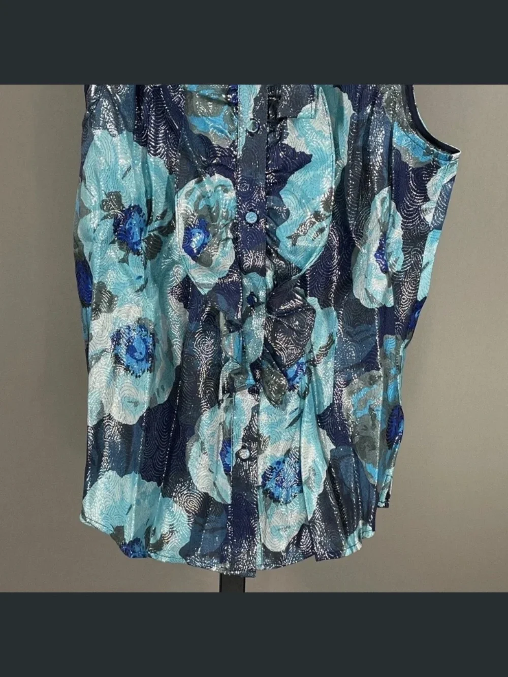 NEW J Crew Shirt Womens XS blue black silver floral ruffle button up blouse
